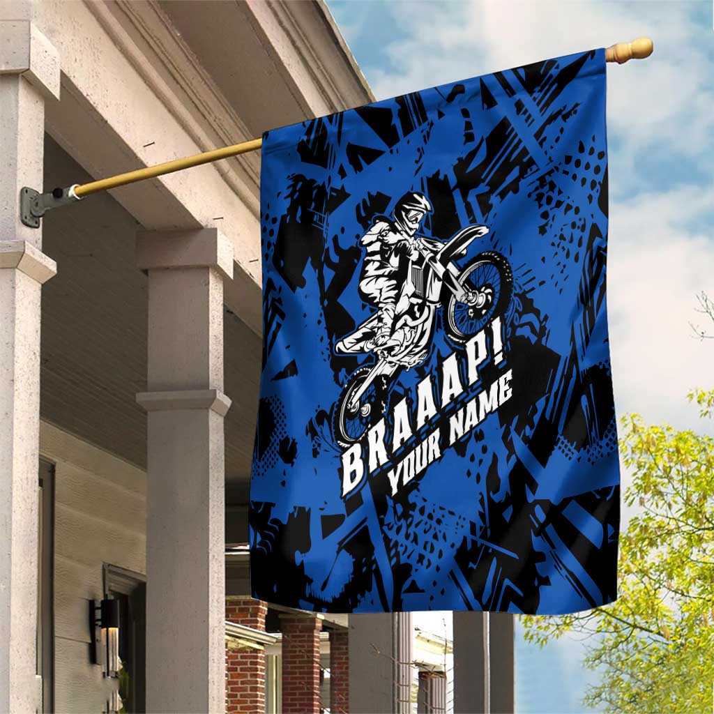 Personalized Motocross Rider Garden Flag with Blue Graffiti Splash Pattern - Wonder Print Shop