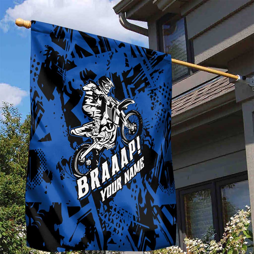 Personalized Motocross Rider Garden Flag with Blue Graffiti Splash Pattern - Wonder Print Shop