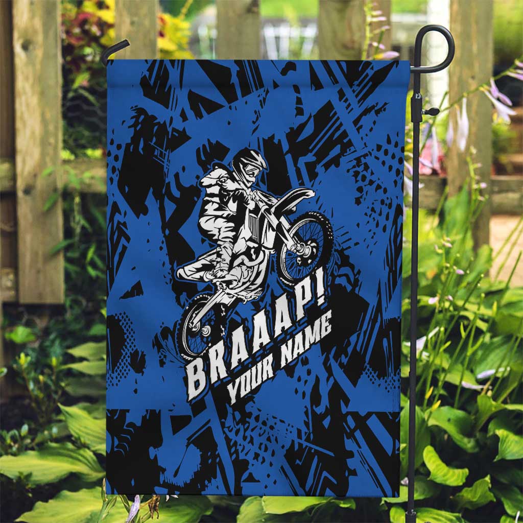 Personalized Motocross Rider Garden Flag with Blue Graffiti Splash Pattern - Wonder Print Shop