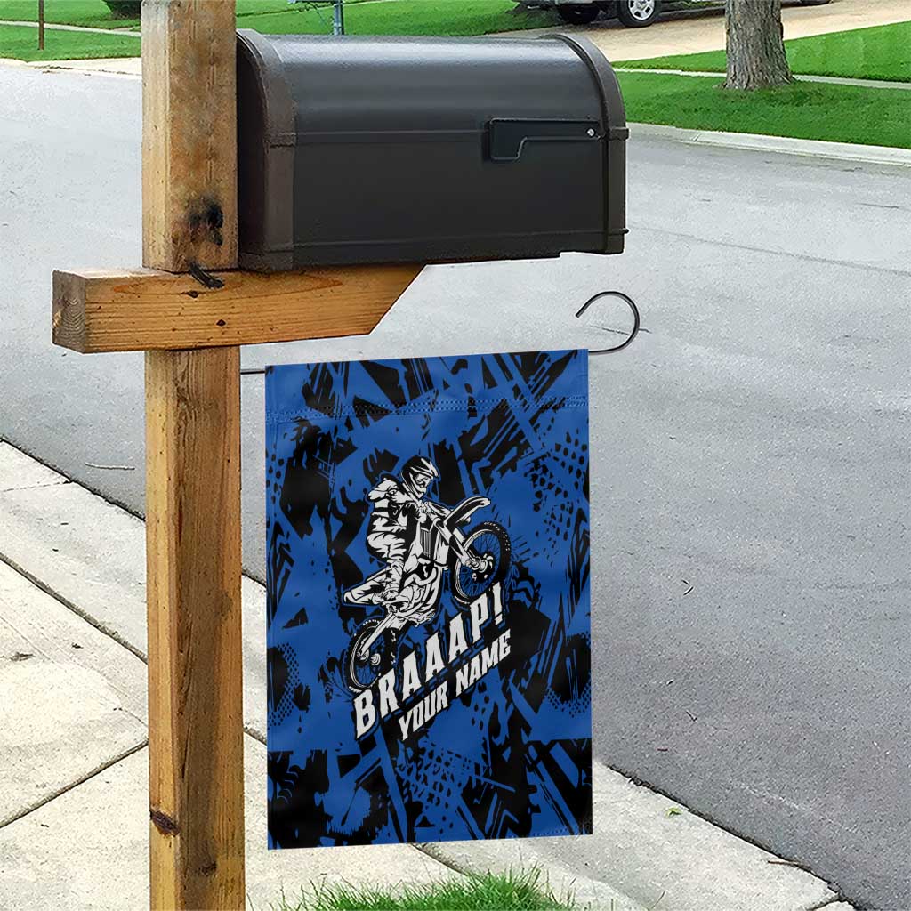 Personalized Motocross Rider Garden Flag with Blue Graffiti Splash Pattern - Wonder Print Shop