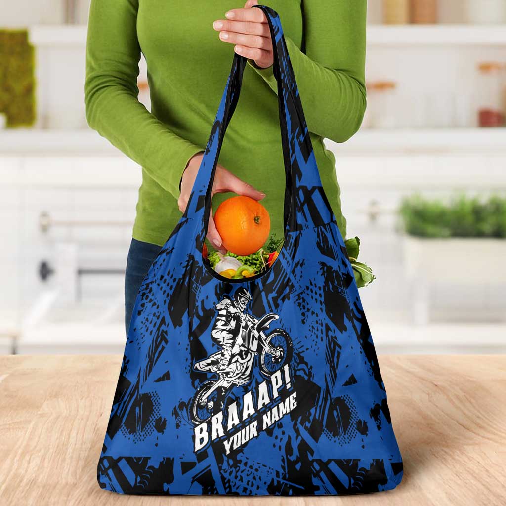 Personalized Motocross Rider Grocery Bag with Blue Graffiti Splash Pattern - Wonder Print Shop