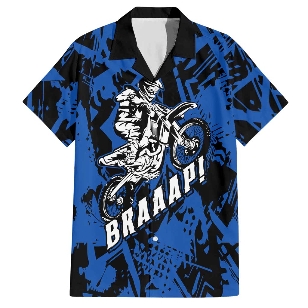 Personalized Motocross Rider Hawaiian Shirt with Blue Graffiti Splash Pattern - Wonder Print Shop