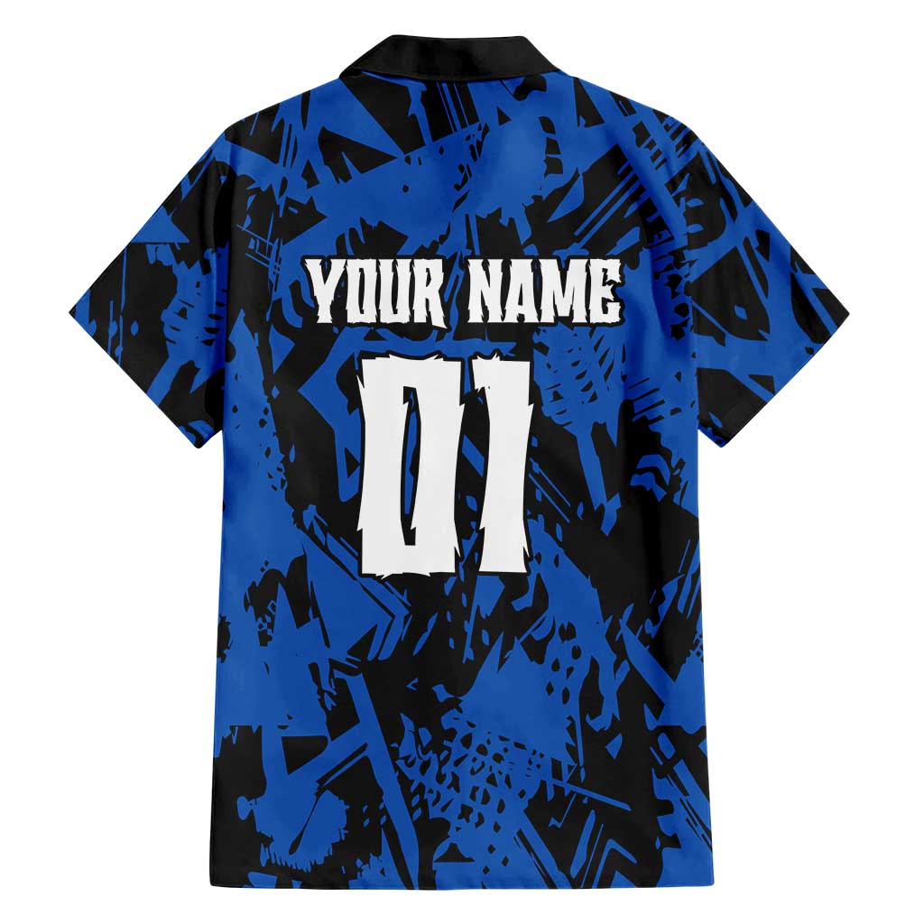 Personalized Motocross Rider Hawaiian Shirt with Blue Graffiti Splash Pattern - Wonder Print Shop