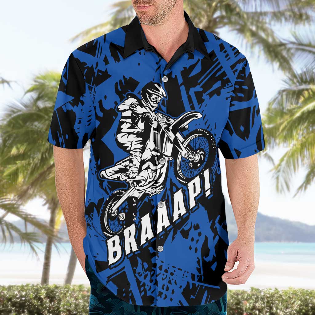 Personalized Motocross Rider Hawaiian Shirt with Blue Graffiti Splash Pattern - Wonder Print Shop
