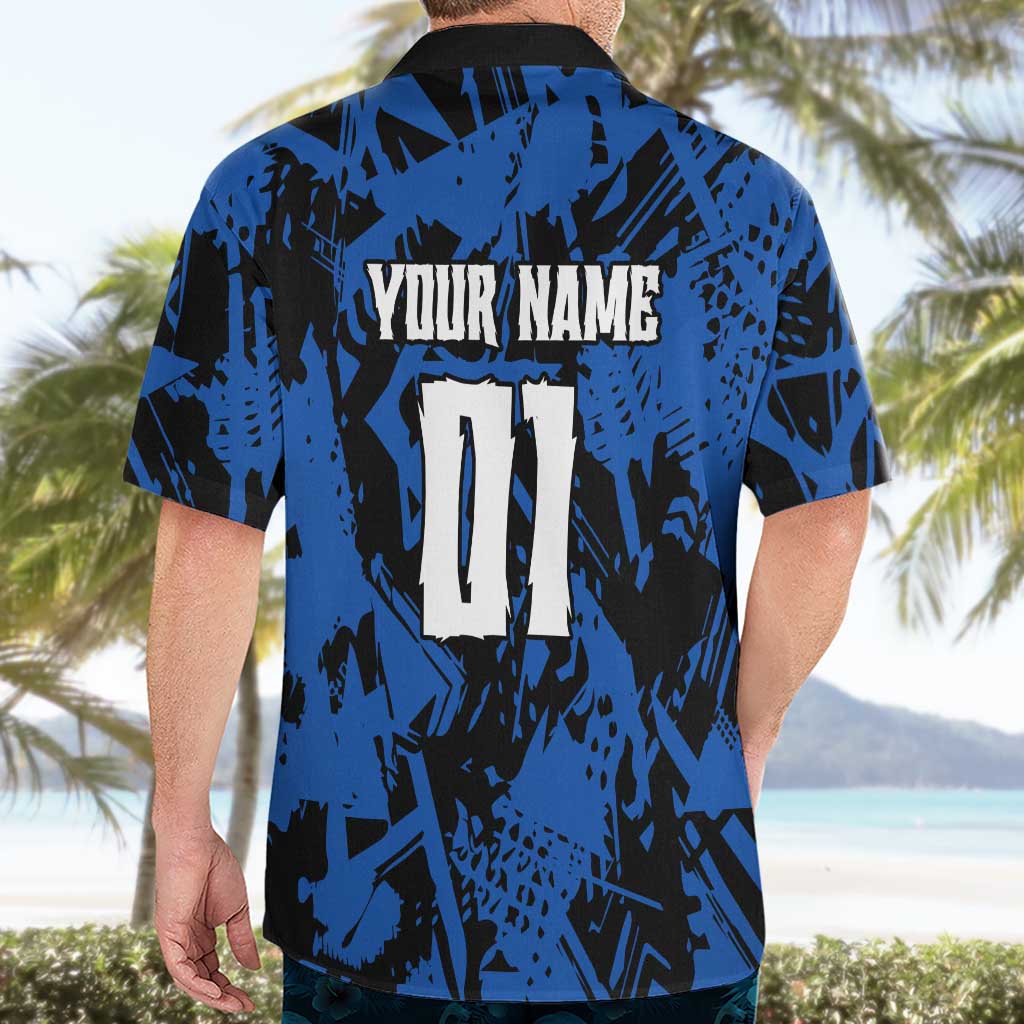 Personalized Motocross Rider Hawaiian Shirt with Blue Graffiti Splash Pattern - Wonder Print Shop