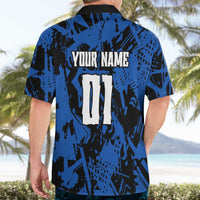 Personalized Motocross Rider Hawaiian Shirt with Blue Graffiti Splash Pattern - Wonder Print Shop