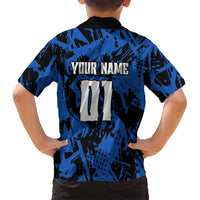 Personalized Motocross Rider Hawaiian Shirt with Blue Graffiti Splash Pattern - Wonder Print Shop