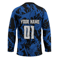 Personalized Motocross Rider Hockey Jersey with Blue Graffiti Splash Pattern - Wonder Print Shop