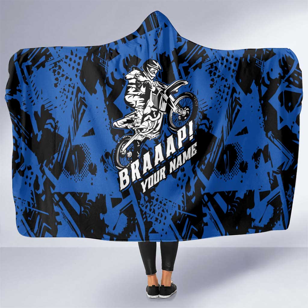 Personalized Motocross Rider Hooded Blanket with Blue Graffiti Splash Pattern - Wonder Print Shop