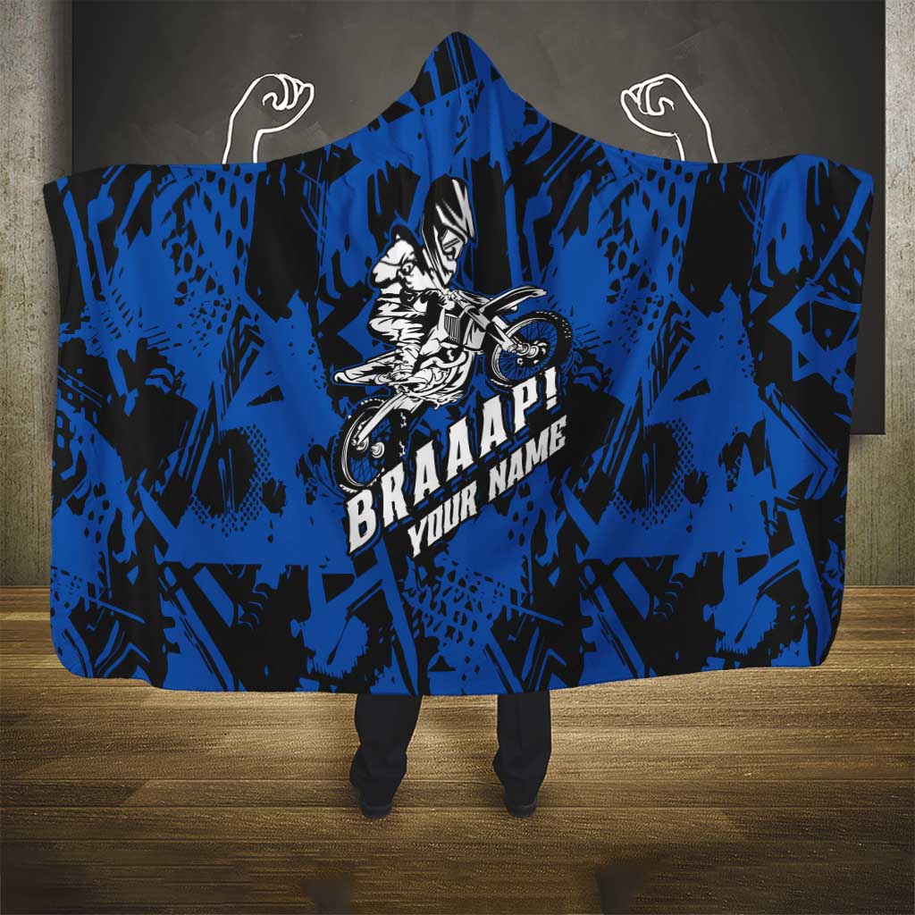 Personalized Motocross Rider Hooded Blanket with Blue Graffiti Splash Pattern - Wonder Print Shop