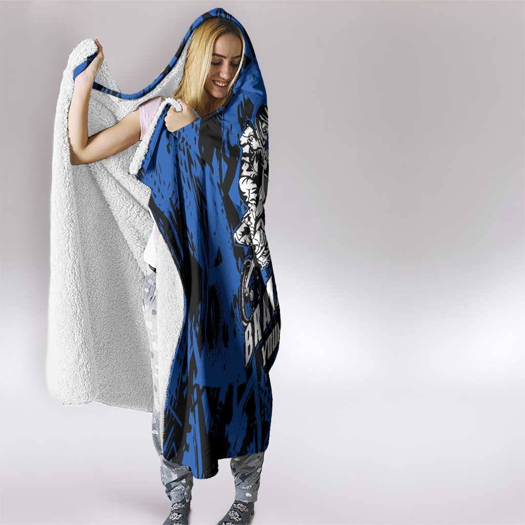 Personalized Motocross Rider Hooded Blanket with Blue Graffiti Splash Pattern - Wonder Print Shop