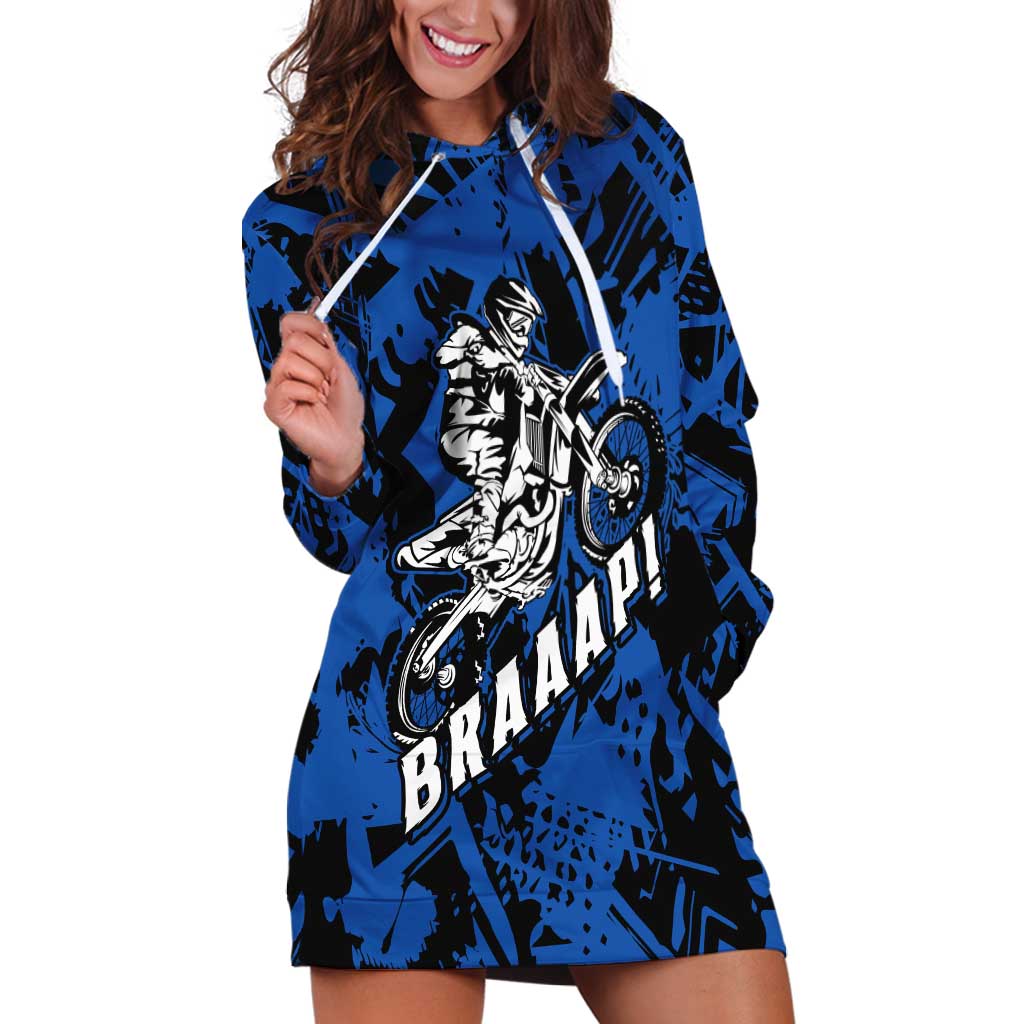 Personalized Motocross Rider Hoodie Dress with Blue Graffiti Splash Pattern - Wonder Print Shop