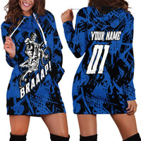 Personalized Motocross Rider Hoodie Dress with Blue Graffiti Splash Pattern - Wonder Print Shop