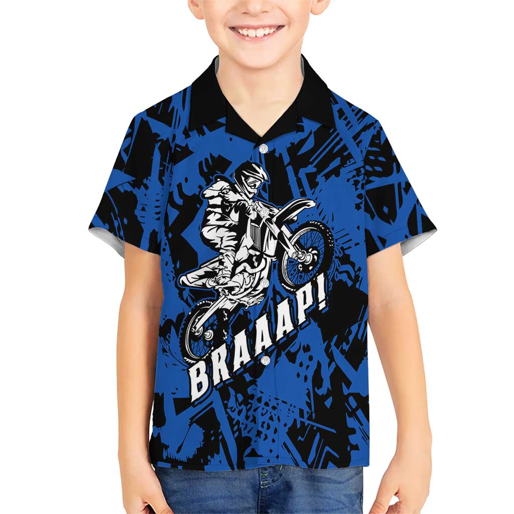 Personalized Motocross Rider Kid Hawaiian Shirt with Blue Graffiti Splash Pattern - Wonder Print Shop
