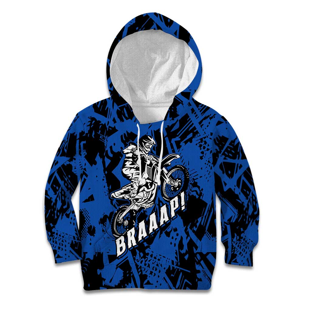 Personalized Motocross Rider Kid Hoodie with Blue Graffiti Splash Pattern - Wonder Print Shop