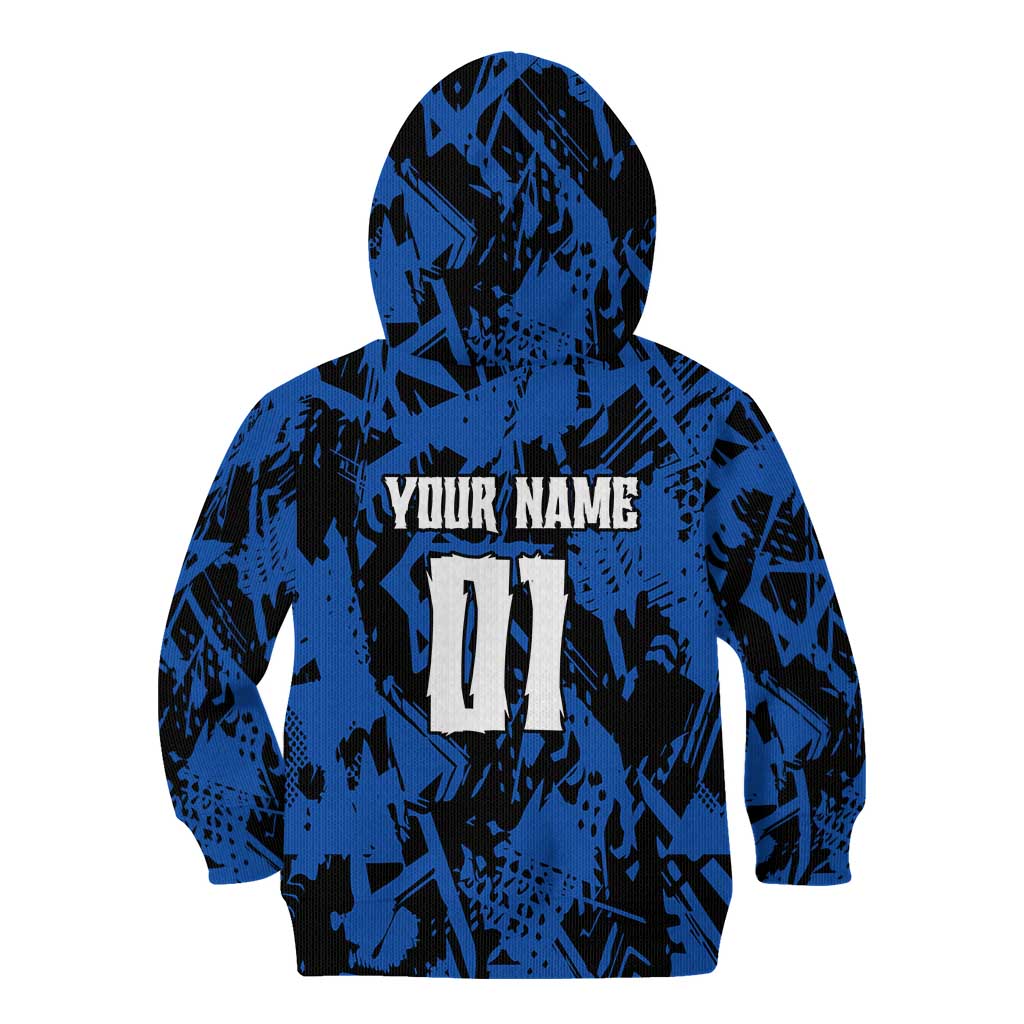 Personalized Motocross Rider Kid Hoodie with Blue Graffiti Splash Pattern - Wonder Print Shop