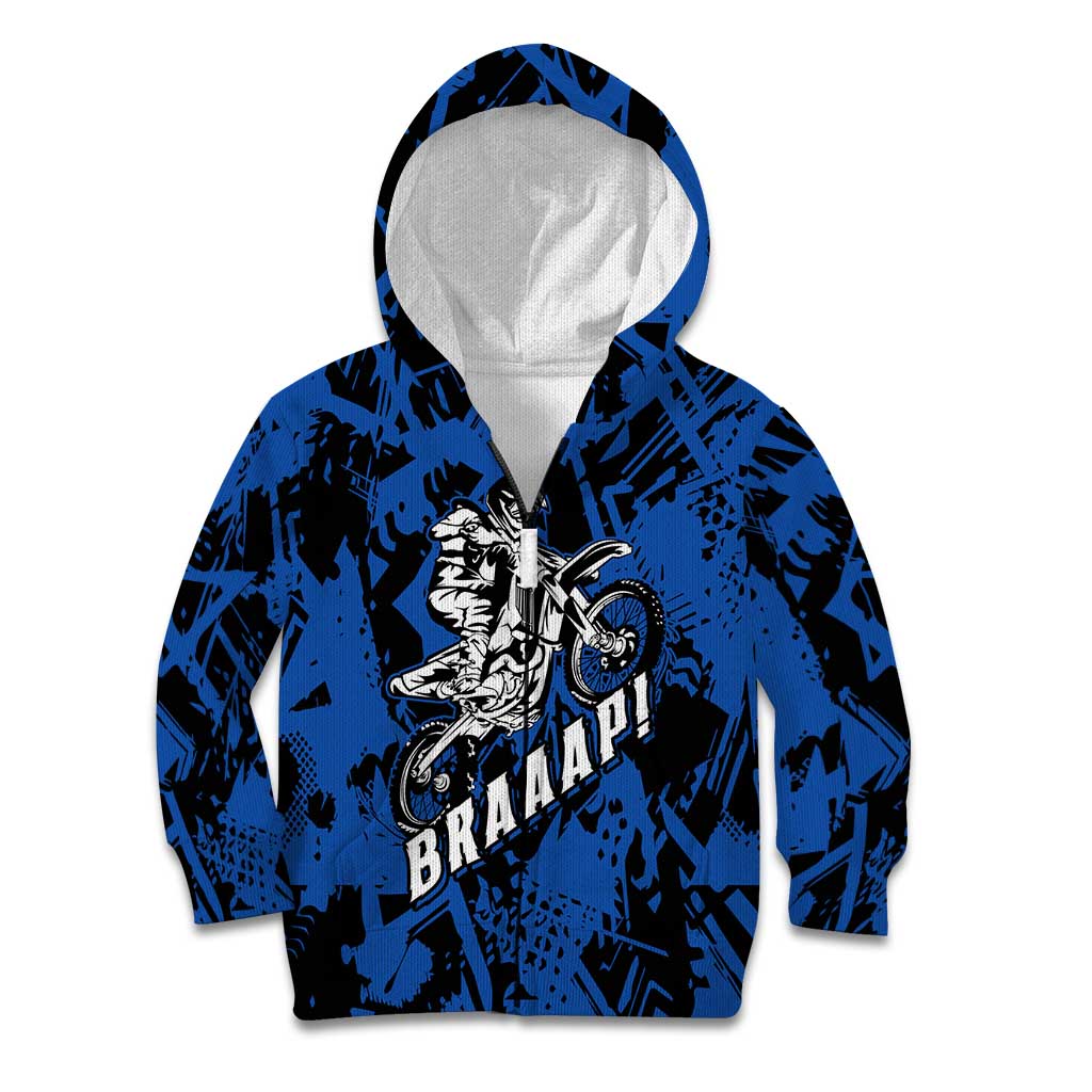 Personalized Motocross Rider Kid Hoodie with Blue Graffiti Splash Pattern - Wonder Print Shop