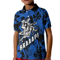 Personalized Motocross Rider Kid Polo Shirt with Blue Graffiti Splash Pattern - Wonder Print Shop