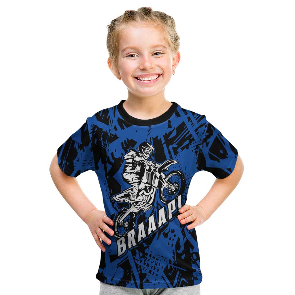 Personalized Motocross Rider Kid T Shirt with Blue Graffiti Splash Pattern - Wonder Print Shop