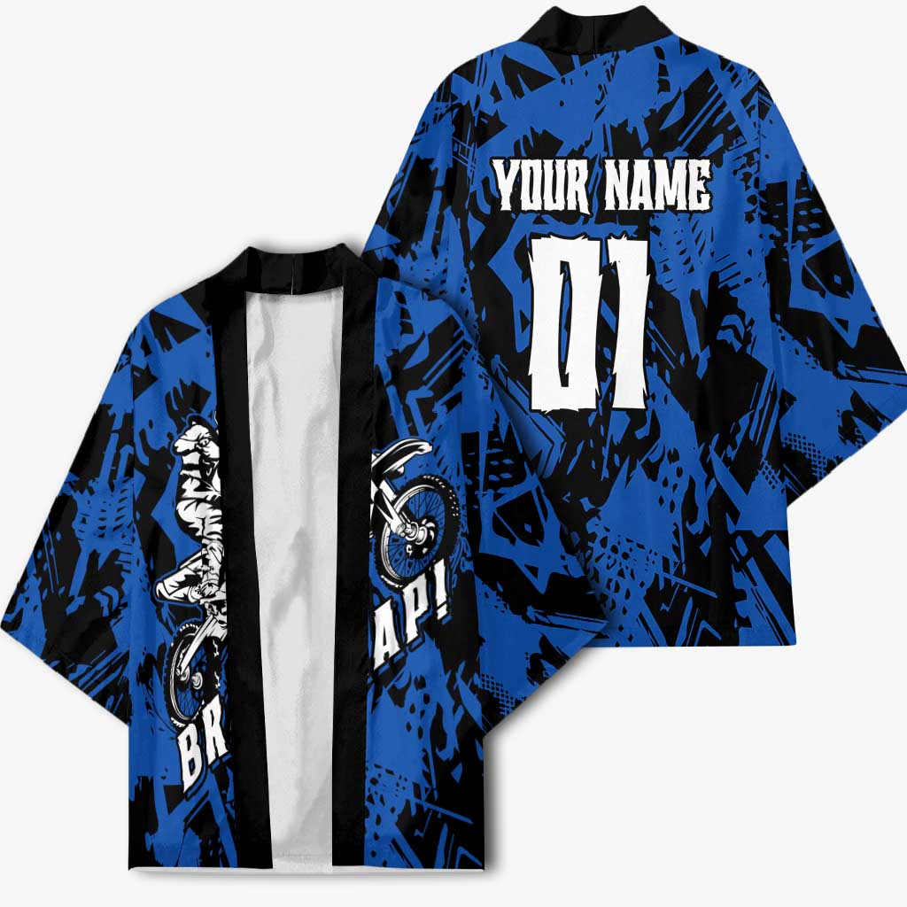 Personalized Motocross Rider Kimono with Blue Graffiti Splash Pattern - Wonder Print Shop