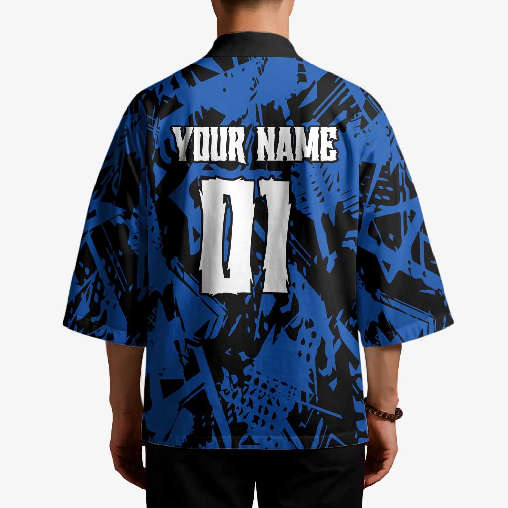 Personalized Motocross Rider Kimono with Blue Graffiti Splash Pattern - Wonder Print Shop