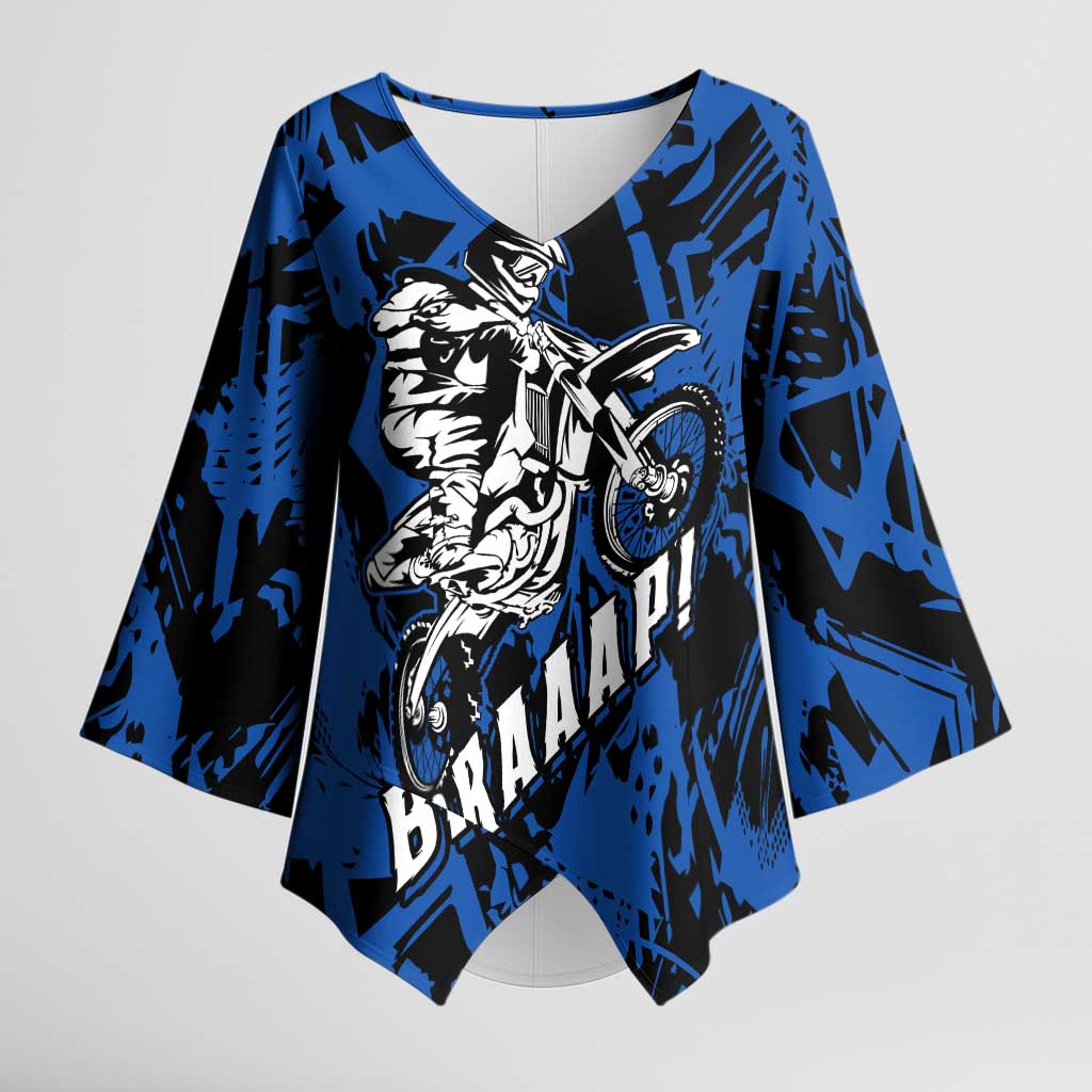 Personalized Motocross Rider Kimono Sleeve Blouse with Blue Graffiti Splash Pattern - Wonder Print Shop