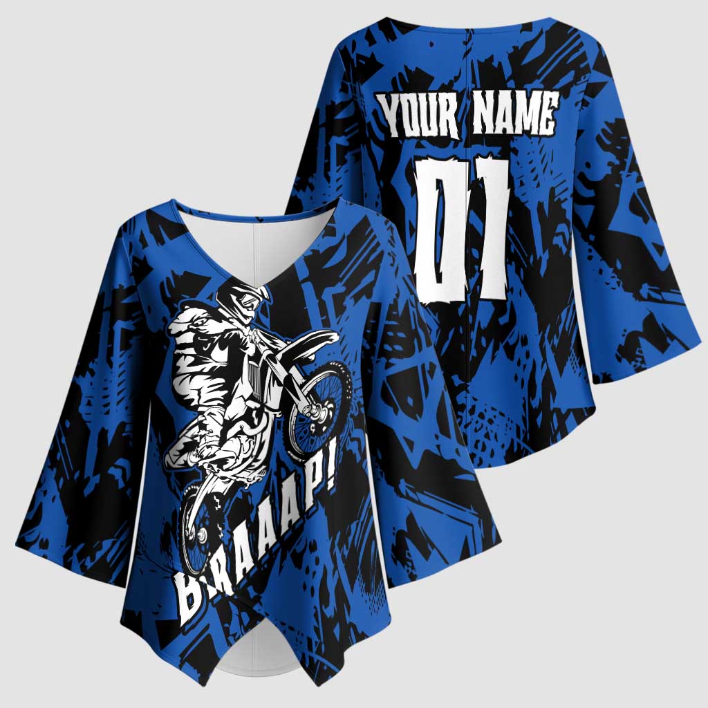 Personalized Motocross Rider Kimono Sleeve Blouse with Blue Graffiti Splash Pattern - Wonder Print Shop