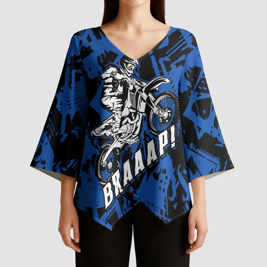 Personalized Motocross Rider Kimono Sleeve Blouse with Blue Graffiti Splash Pattern - Wonder Print Shop