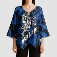 Personalized Motocross Rider Kimono Sleeve Blouse with Blue Graffiti Splash Pattern - Wonder Print Shop