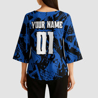 Personalized Motocross Rider Kimono Sleeve Blouse with Blue Graffiti Splash Pattern - Wonder Print Shop