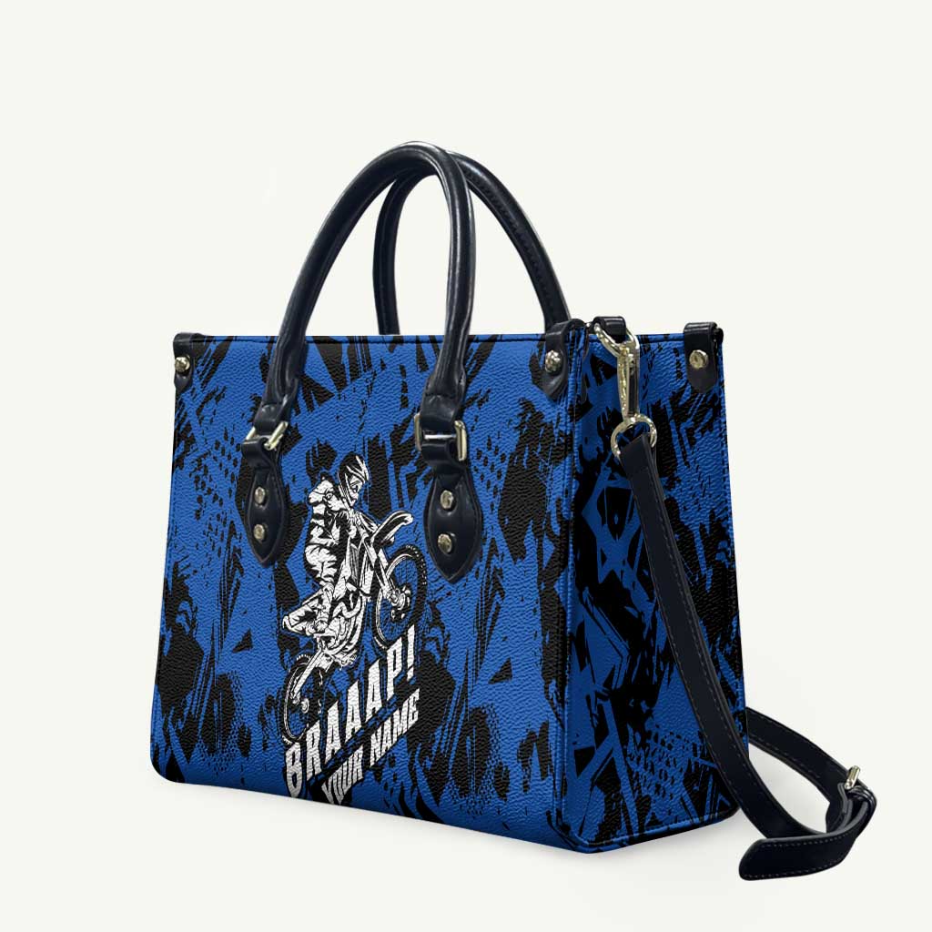 Personalized Motocross Rider Leather Bag with Blue Graffiti Splash Pattern - Wonder Print Shop