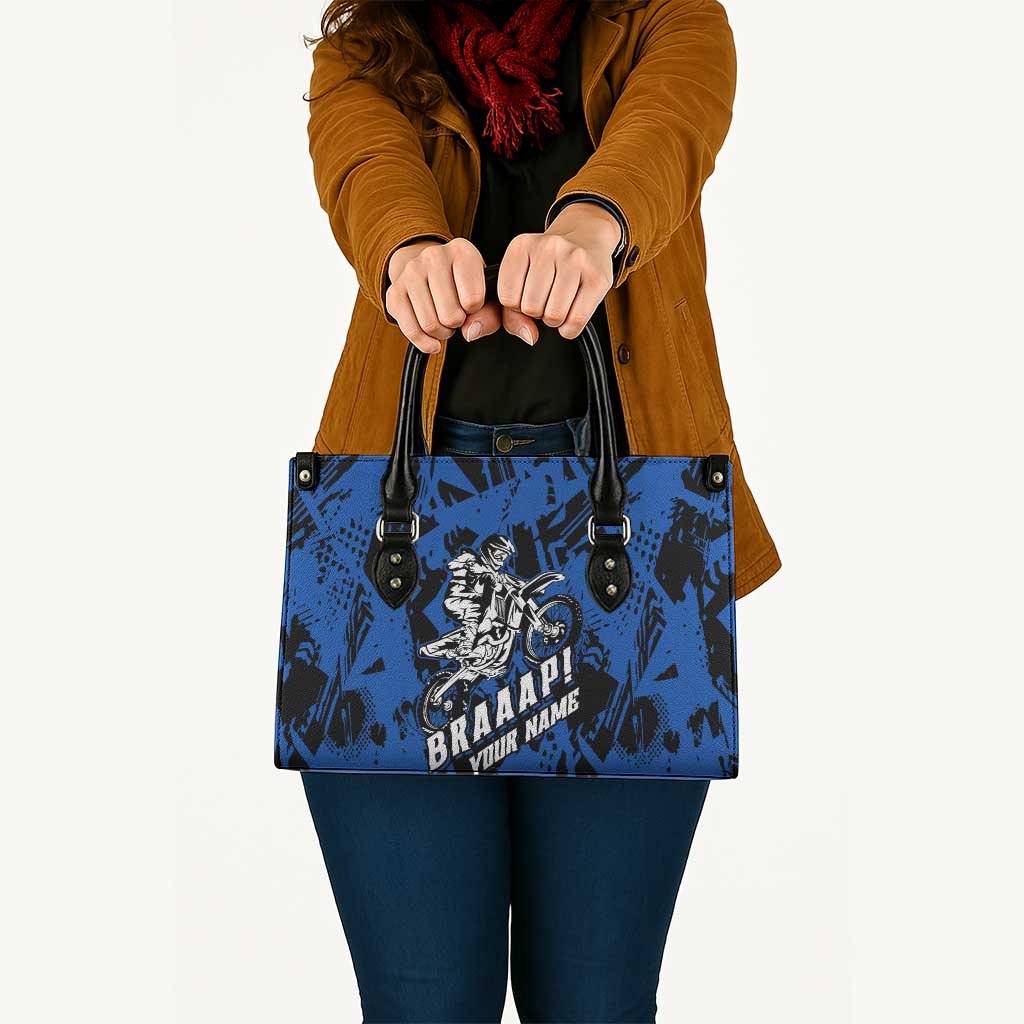 Personalized Motocross Rider Leather Bag with Blue Graffiti Splash Pattern - Wonder Print Shop