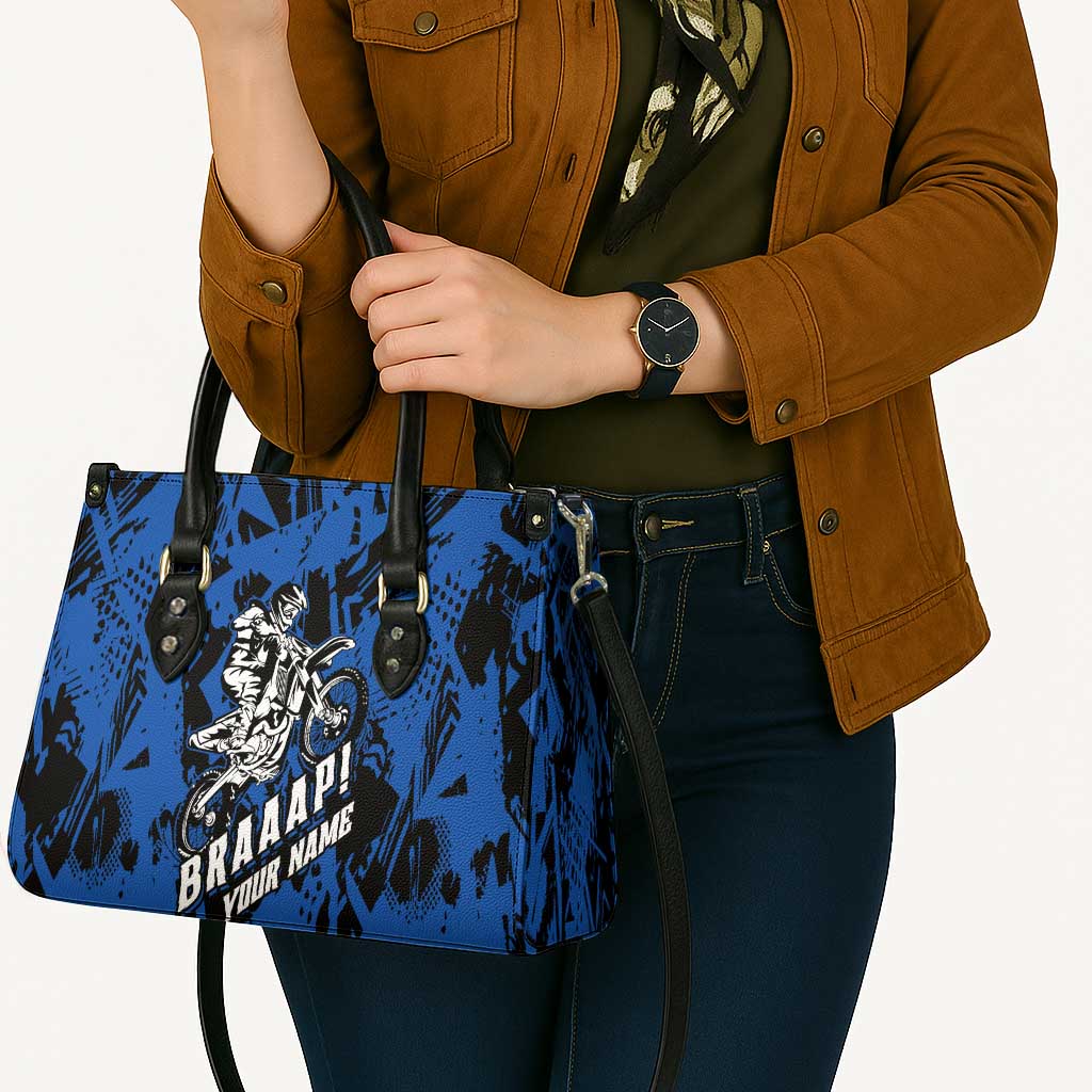 Personalized Motocross Rider Leather Bag with Blue Graffiti Splash Pattern - Wonder Print Shop