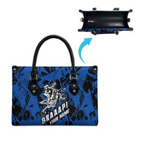 Personalized Motocross Rider Leather Bag with Blue Graffiti Splash Pattern - Wonder Print Shop