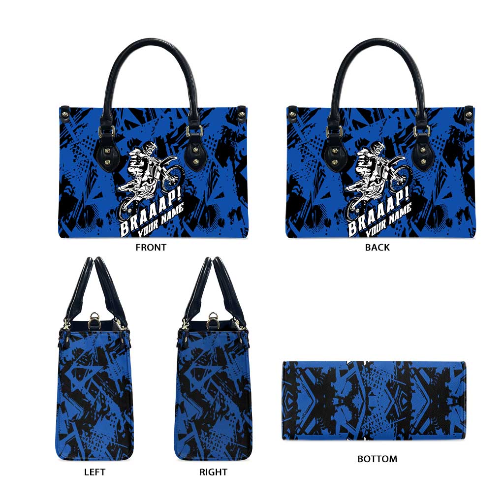 Personalized Motocross Rider Leather Bag with Blue Graffiti Splash Pattern - Wonder Print Shop