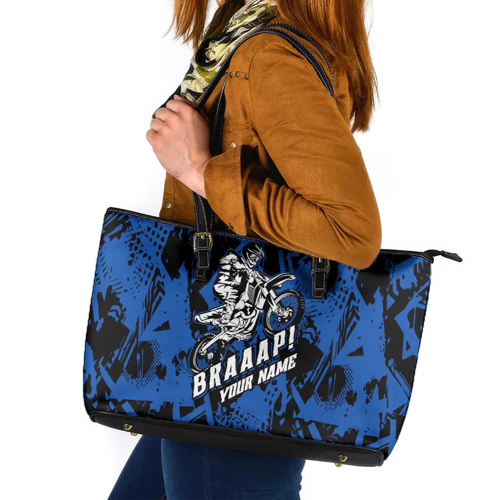 Personalized Motocross Rider Leather Tote Bag with Blue Graffiti Splash Pattern - Wonder Print Shop