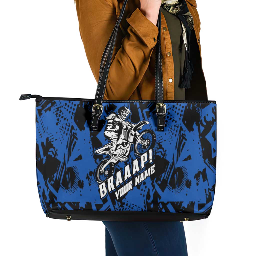 Personalized Motocross Rider Leather Tote Bag with Blue Graffiti Splash Pattern - Wonder Print Shop