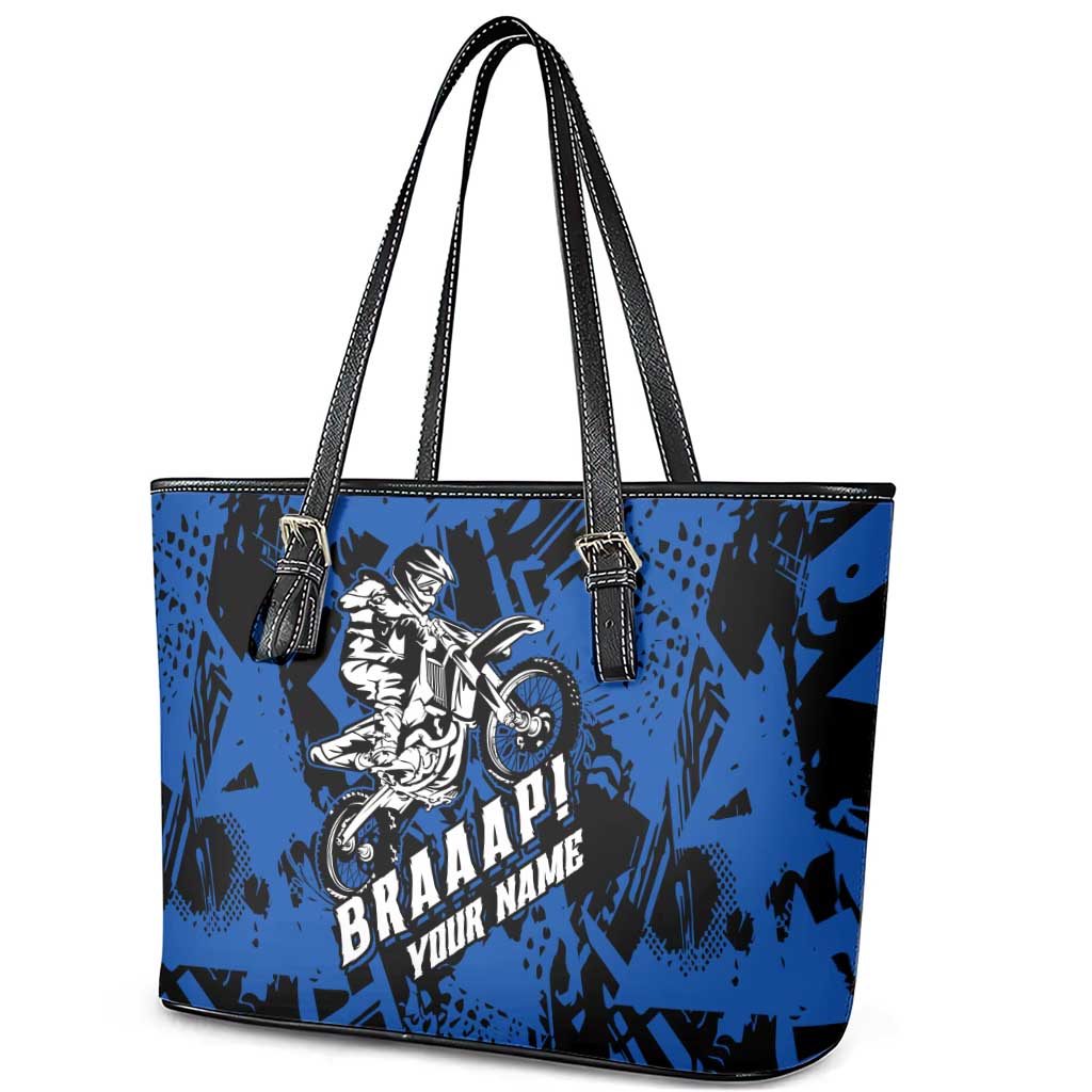 Personalized Motocross Rider Leather Tote Bag with Blue Graffiti Splash Pattern - Wonder Print Shop