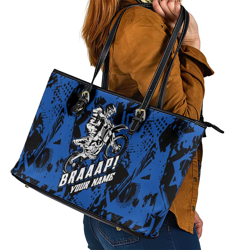 Personalized Motocross Rider Leather Tote Bag with Blue Graffiti Splash Pattern - Wonder Print Shop