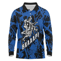 Personalized Motocross Rider Long Sleeve Polo Shirt with Blue Graffiti Splash Pattern - Wonder Print Shop
