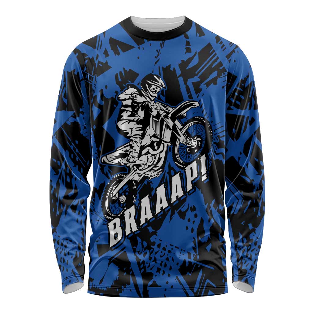 Personalized Motocross Rider Long Sleeve Shirt with Blue Graffiti Splash Pattern - Wonder Print Shop