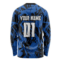 Personalized Motocross Rider Long Sleeve Shirt with Blue Graffiti Splash Pattern - Wonder Print Shop