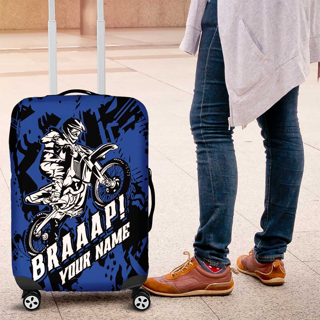 Personalized Motocross Rider Luggage Cover with Blue Graffiti Splash Pattern - Wonder Print Shop