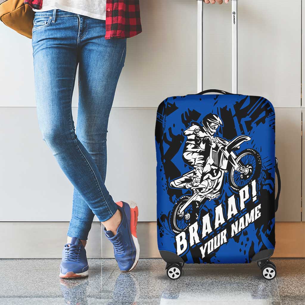Personalized Motocross Rider Luggage Cover with Blue Graffiti Splash Pattern - Wonder Print Shop