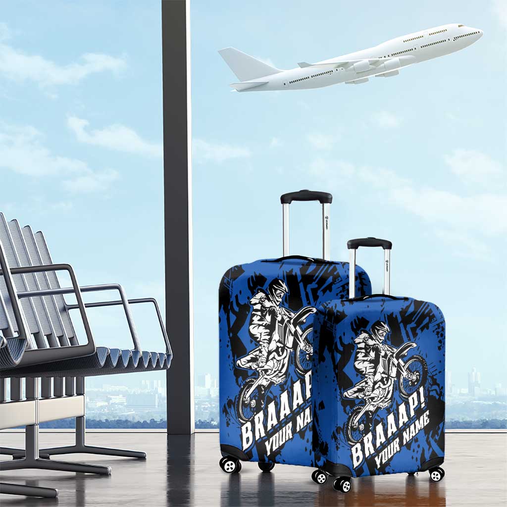 Personalized Motocross Rider Luggage Cover with Blue Graffiti Splash Pattern - Wonder Print Shop