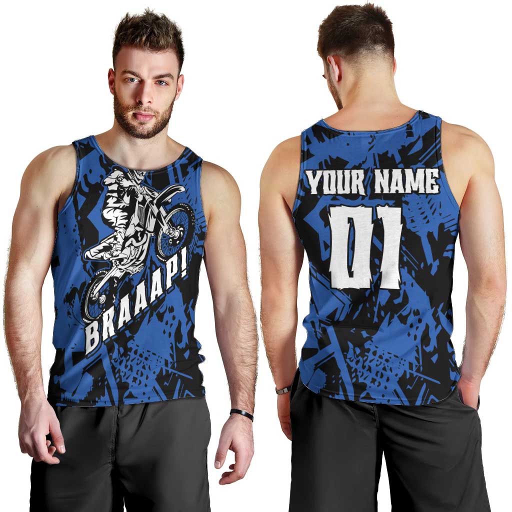 Personalized Motocross Rider Men Tank Top with Blue Graffiti Splash Pattern - Wonder Print Shop
