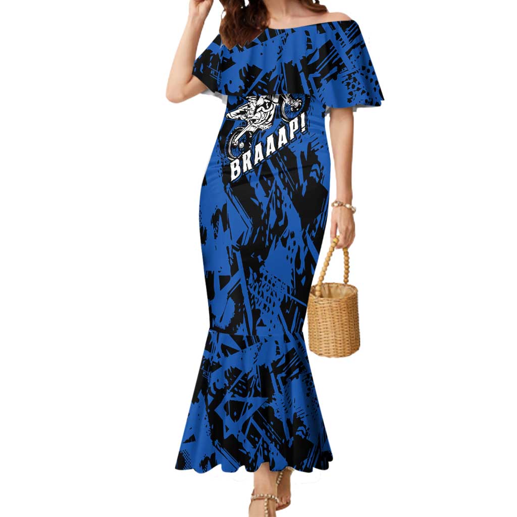 Personalized Motocross Rider Mermaid Dress with Blue Graffiti Splash Pattern - Wonder Print Shop