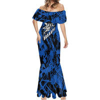 Personalized Motocross Rider Mermaid Dress with Blue Graffiti Splash Pattern - Wonder Print Shop