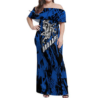 Personalized Motocross Rider Off Shoulder Maxi Dress with Blue Graffiti Splash Pattern - Wonder Print Shop