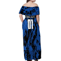 Personalized Motocross Rider Off Shoulder Maxi Dress with Blue Graffiti Splash Pattern - Wonder Print Shop